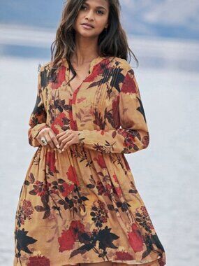 PERUVIAN CONNECTION Titania Chemise Long Sleeve Dress, Size M Medium